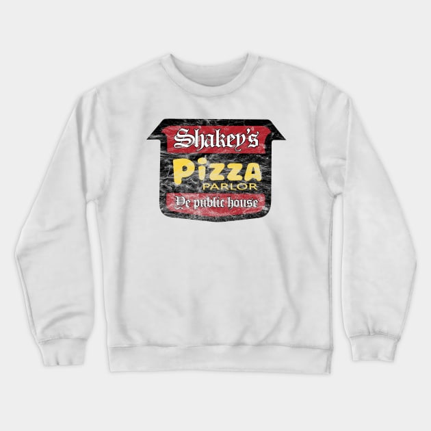 Shakey's Pizza Parlor (distressed) Crewneck Sweatshirt by Doc Multiverse Designs